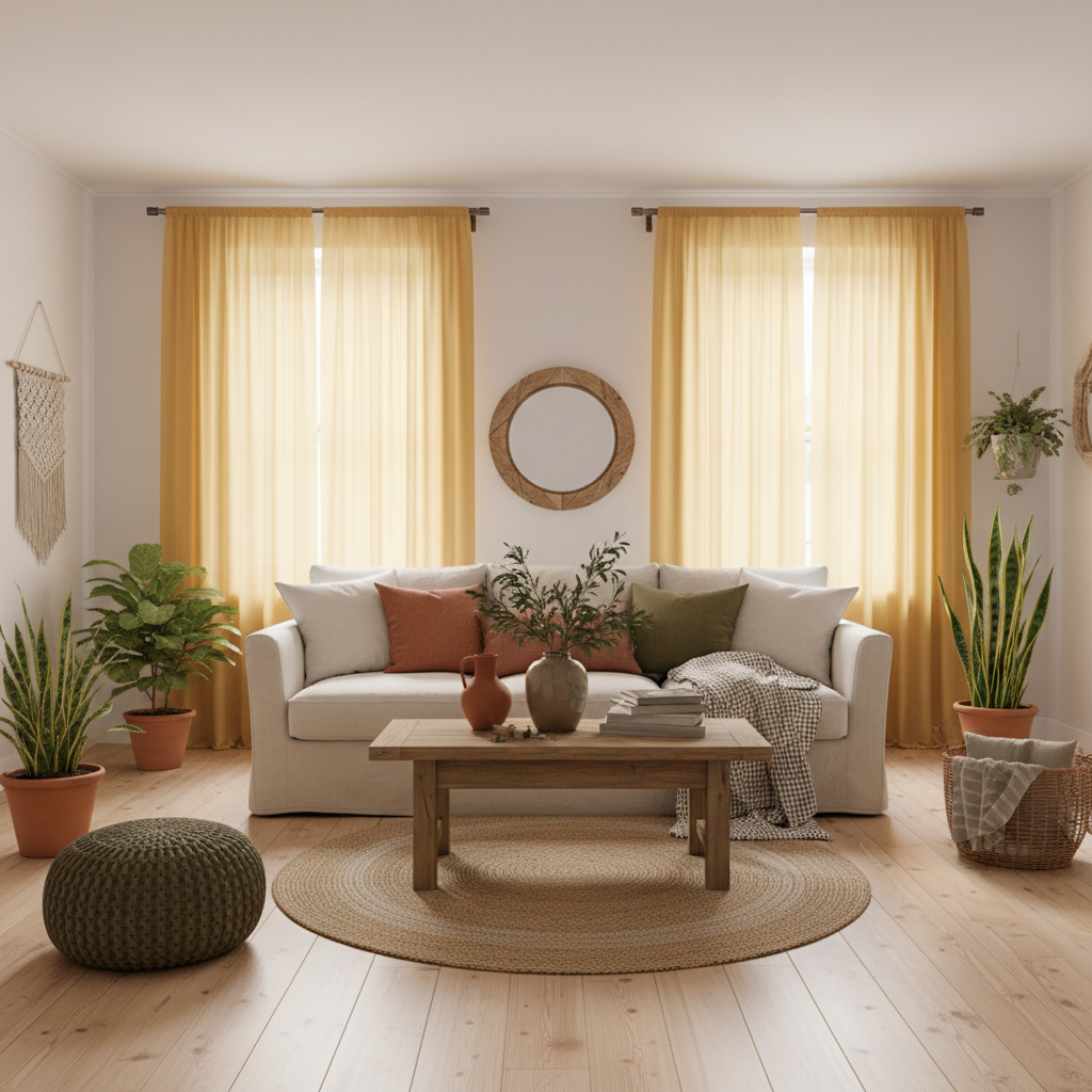 Mustard Yellow Sheer Curtains for a Living Room Floor-to-Ceiling Look: What Actually Works in High-Ceiling Spaces