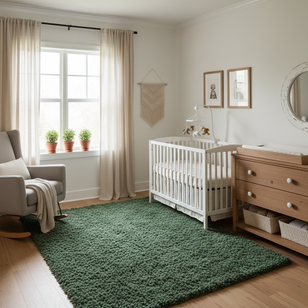 Matching a Fluffy Green Shag Rug to Your Kids' Nursery Room: A Practical Safety and Style Guide for Newborns, Toddlers, and Growing Children