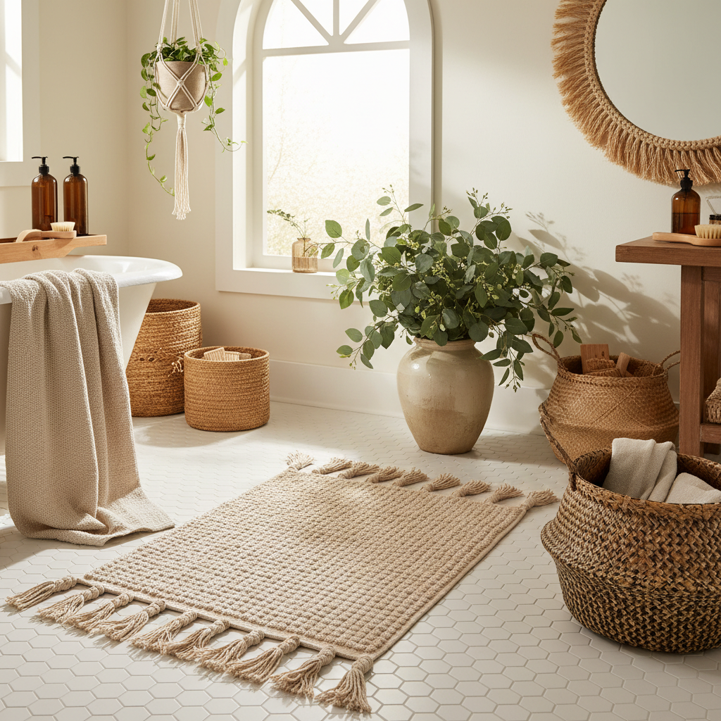 A Super Absorbent Boho Bath Mat You Only Need 1 of: Wet Floors After Every Shower, Not Daily Dread