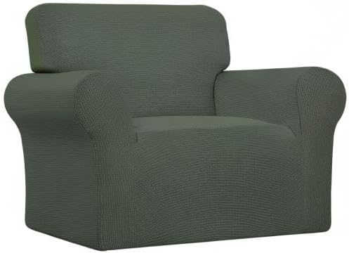 Easy-Going Stretch Chair Sofa Slipcover 1-Piece Couch Sofa Cover Furniture Protector Soft with Elastic Bottom for Kids, Pet. Spandex Jacquard Fabric Small Checks (Chair, Olive Green)