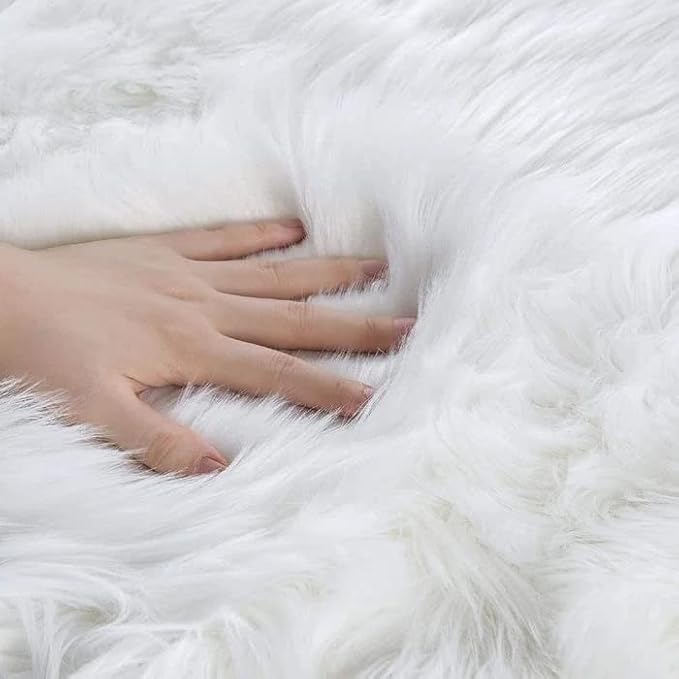 ORINOVA White Faux Sheepskin Shag Fur Runner Rugs for Living Room Bedroom Fluffy Washable Furry Area Rug 2x6 Nursery Rug Teen Room Décor