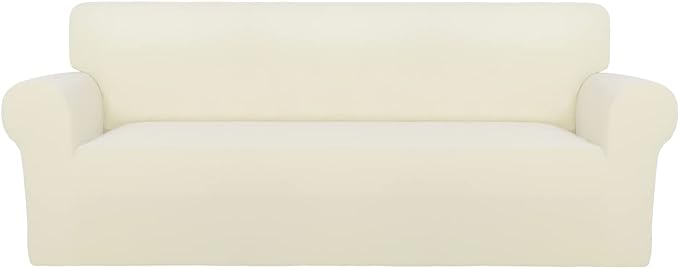 PureFit Super Stretch Sofa Slipcover – Spandex Non Slip Soft Couch Sofa Cover, Washable Furniture Protector with Non Skid Foam and Elastic Bottom for Kids, Pets （Oversized Sofa, Ivory）