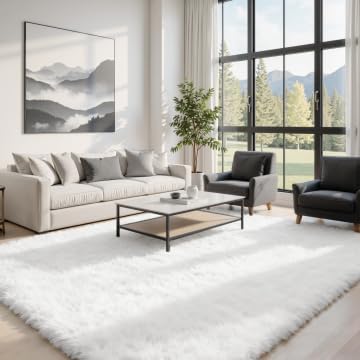 5x8 Area Rugs for Living Room: Soft Fluffy Shag White Rugs for Bedroom, Non Slip Large Fuzzy Plush Rug Indoor Floor Carpet for Nursery Kids Boys Girls Room, Dorms, Playroom, Modern Home Decor