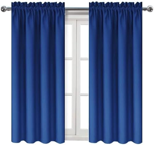 DWCN Blackout Curtains Room Darkening Thermal Insulated Bedroom Curtains Window Curtain Panels, 38 x 45 inches Long, Set of 2 Classic Blue Rod Pocket Drapes