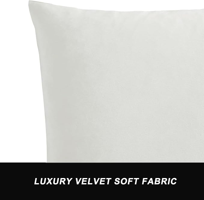 GIGIZAZA Ivory Velvet Decorative 18x18 Throw Pillow Covers for Sofa Bed 2 Pack Soft Cushion Cover