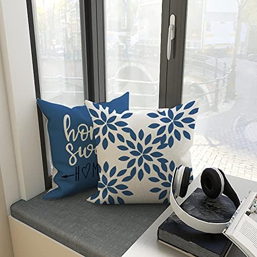 YCOLL Pillow Covers 16x16 Set of 4, Modern Sofa Throw Pillow Cover, Decorative Outdoor Linen Fabric Pillow Case for Couch Bed Car，Light Blue