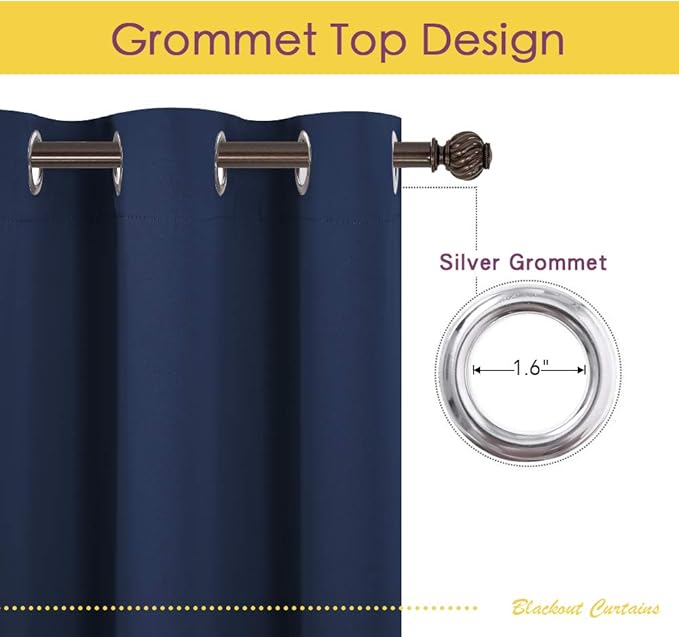 NICETOWN Blackout Curtain Panels, Window Treatment Energy Saving Thermal Insulated Solid Grommet Blackout Drapes/Draperies (Navy, 1 Pair, 70 by 108-inch)