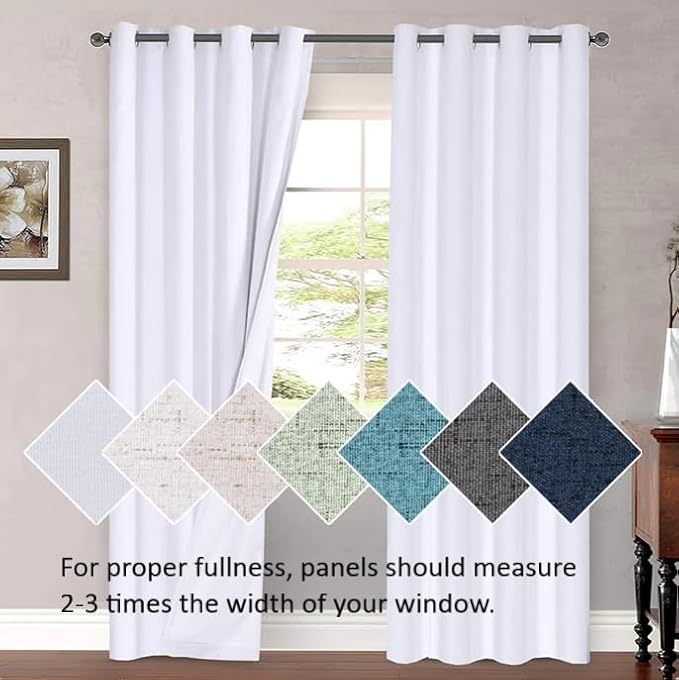 H.VERSAILTEX Living Room Linen Semi Sheer Curtains Nickel Grommet Curtains Privacy Added Energy Saving Light Filtering Window Treatments Draperies for Bedroom, Angora, 2 Panels, 52 x 84 - Inch