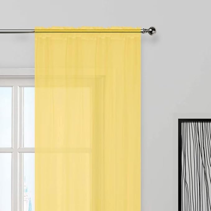 SpaceDresser Sheer Voile Window Treatment Rod Pocket Curtain Panels for Kitchen Bedroom Living Room Drapes Sunlight Filtering Privacy Semi Home Decor Assorted Colors Sizes (Yellow, 52 W x 84 L)