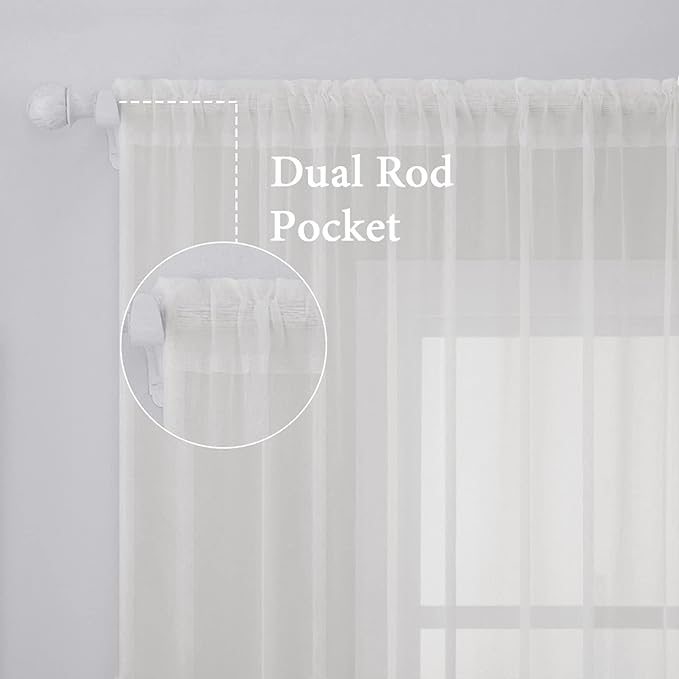 MIULEE 2 Panels Solid Color Sheer Window Curtains Elegant Window Voile Panels/Drapes/Treatment for Bedroom Living Room (54 X 102 Inches Ivory)