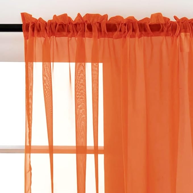 SpaceDresser Sheer Voile Window Treatment Rod Pocket Curtain Panels for Kitchen Bedroom Living Room Drapes Sunlight Filtering Privacy Semi Home Decor Assorted (Burnt Orange, 52 W x 45 L)