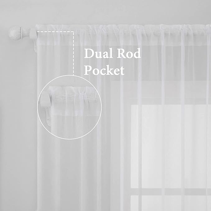 MIULEE 2 Panels Solid Color White Sheer Window Curtains Elegant Window Voile Panels/Drapes/Treatment for Bedroom Living Room (54X108 Inches White)
