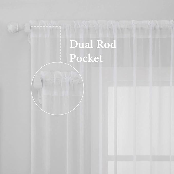 MIULEE White Sheer Curtains 96 inches Long Window Curtains 2 Panels Solid Color Elegant Window Voile Panels/Drapes/Treatment for Bedroom Living Room (54 X 96 Inches White)
