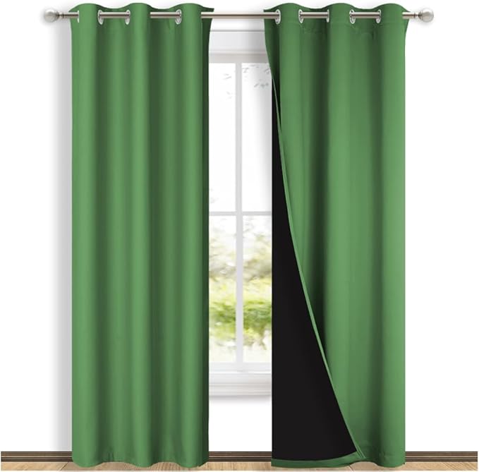 NICETOWN Blackout Curtains 80 inches Long, 2 Pieces, 42" Wide Each Panel, Forest Green, Full Light Blocking Drapes with Black Liner for Nursery, Thermal Insulated Draperies for Hall, Villa