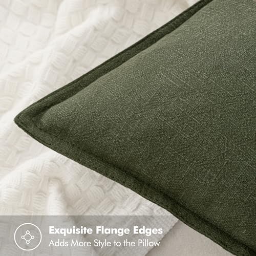 MIULEE Neutral Green/Brown Linen Pillow Covers Pack of 4 Decorative Natural Solid Throw Pillow Covers Soft Accent Boho Farmhouse Couch Pillowcases Spring Decors for Living Room Bed Sofa 24x24 Inch