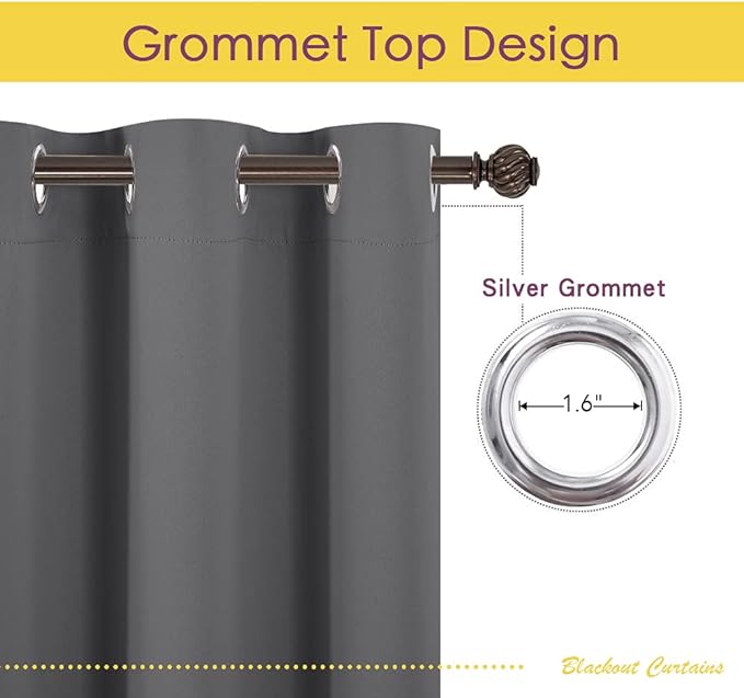 NICETOWN Grey Kitchen Blackout Short Curtain Panels for Bedroom, 45 Inch Long Thermal Insulated Grommet Top Blackout Draperies and Drapes (2 Panels, W42 x L45 -Inch, Grey)