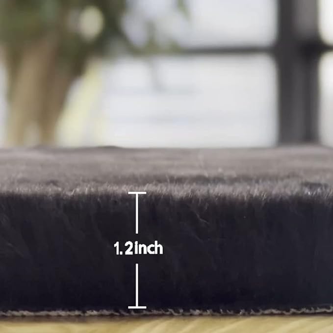 ORINOVA Black Shag Washable Fluffy Fur Area Rugs for Bedroom Living Room Faux Rabbit Fur Nursery Rug 2x6 Cute Shaped Rug Room Décor