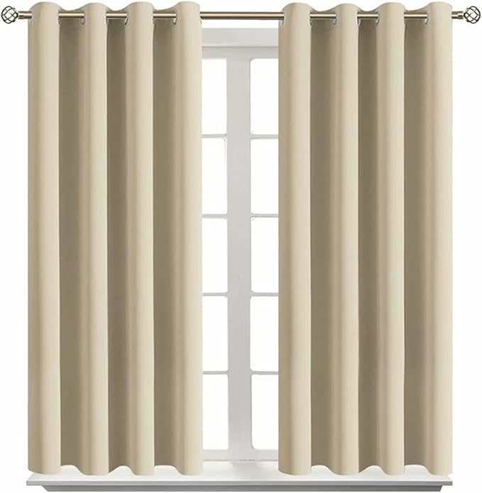 BGment Room Darkening Curtains 45 Inches Long - Grommet Thermal Insulated Drapes Window Treatment Curtains for Bedroom, 2 Panels, 52 x 45 Inch, Beige