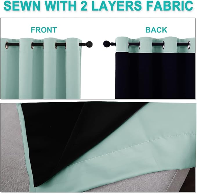 NICETOWN Full Shading Curtains 90 inches Long 2 Panels Set for Windows, Super Heavy-Duty Black Lined Blackout Curtains for Bedroom, Privacy Assured Window Treatment (Aqua Blue, Pack of 2, 52 inches W)