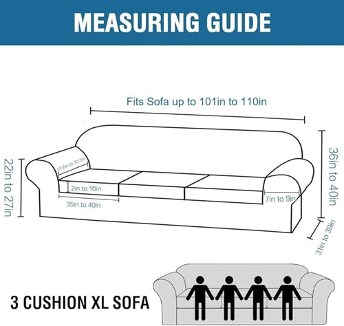 4 Piece Stretch Sofa Covers for 3 Cushion Couch Covers Furniture Slipcovers (1 Base Cover Plus 3 Seat Cushion Covers) Thicker Jacquard Fabric Cover (XL Sofa, Khaki Sand)
