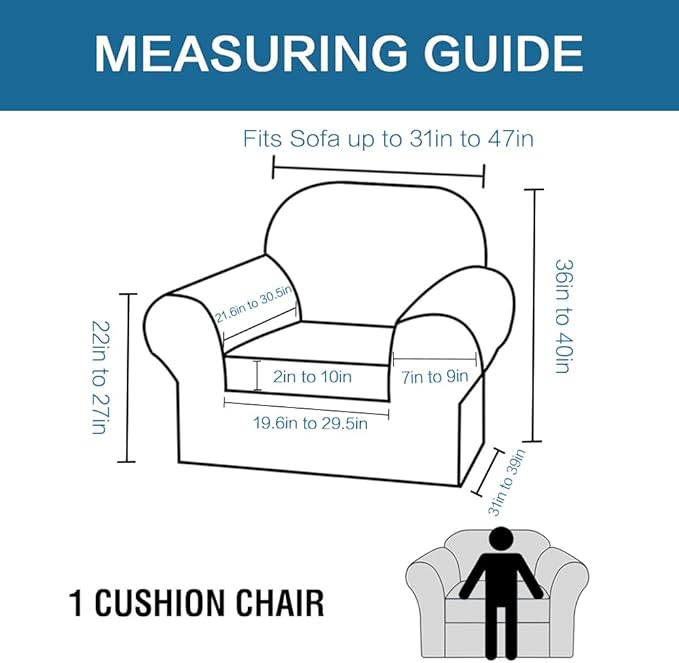 H.VERSAILTEX 2-Pieces Armchair Cover Chair Slipcovers with Arms Furniture Protector Cover Fit Width Up to 47 Inch, Jacquard Spandex Polyester Couch Covers Armchair Slipcover - Ivory, Chair