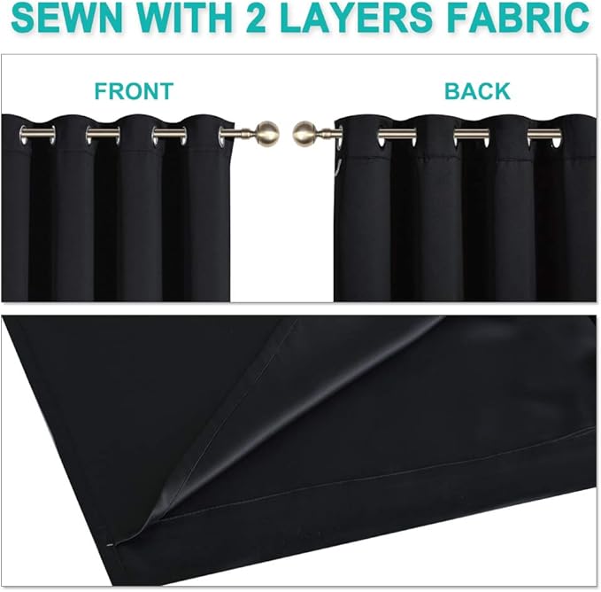 NICETOWN Extra Long Truly Blackout Drapes for Hall and Villa, 100% Blackout Window Curtain Panels with Black Lined for Night Shift Worker, 55-inch Width Each Panel, 102-inch Length, Black, 2 Pieces