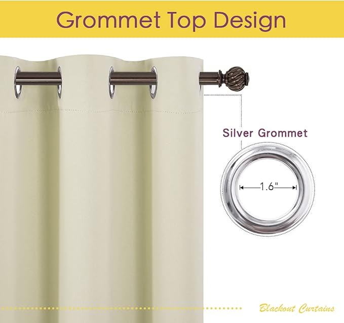 NICETOWN Room Darkening Draperies Window Curtain Panels, Thermal Insulated Grommet Room Darkening Curtains for Bedroom (Beige, 2 Panels, W60 x L84 -inch)