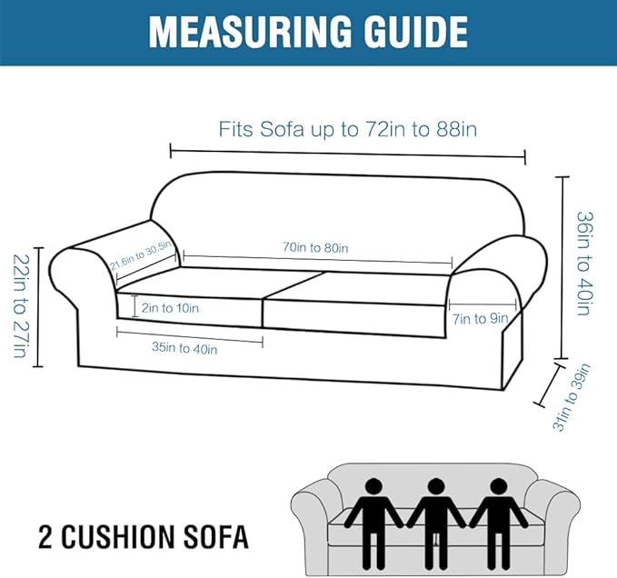 H.VERSAILTEX 3 Piece Stretch Sofa Covers for 2 Cushion Sofa Couch Covers for Living Room Sofa Slipcovers (Base Cover Plus 2 Seat Cushion Covers) Thicker Jacquard Fabric(Large Sofa, Sage)