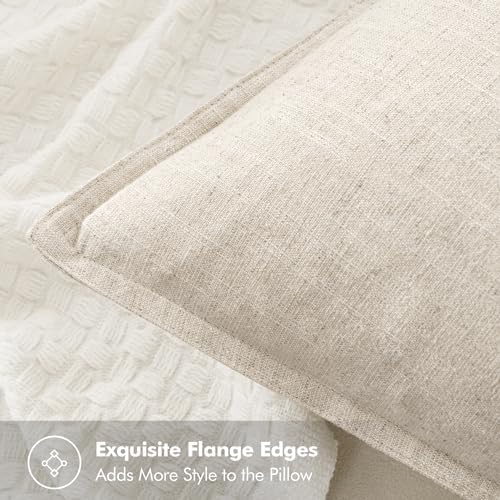 MIULEE Beige Linen Pillow Covers Pack of 4 Decorative Natural Solid Throw Pillow Covers Soft Accent Boho Farmhouse Couch Pillowcases Modern Spring Home Decors for Living Room Bed Sofa 24x24 Inch