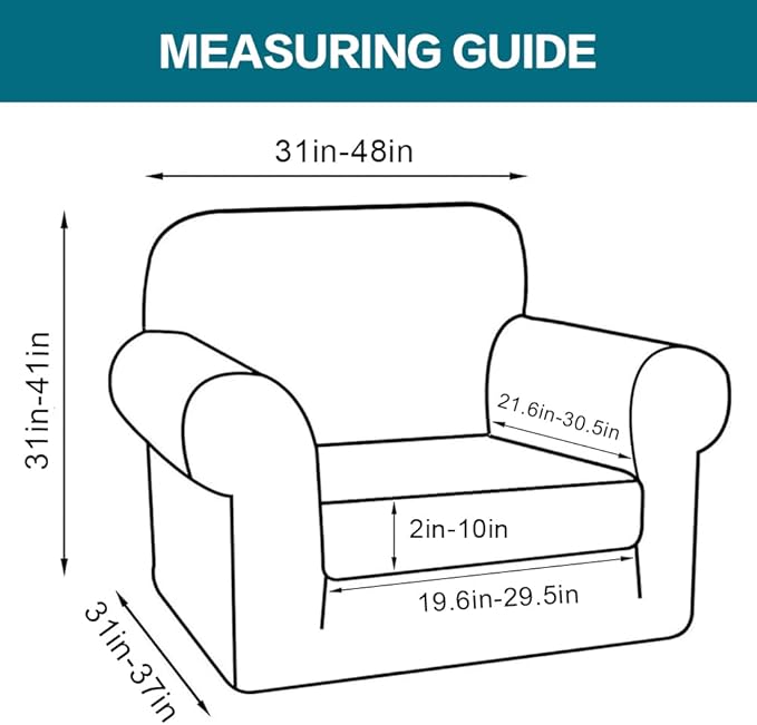 Turquoize 2 Piece Chair Covers Chair Slipcovers for Living Room Armchair Couch Cover Chair Sofa Cover with Individual Cushion Covers Furniture Cover for Chairs Feature Jacquard Fabric (Chair, Gray)