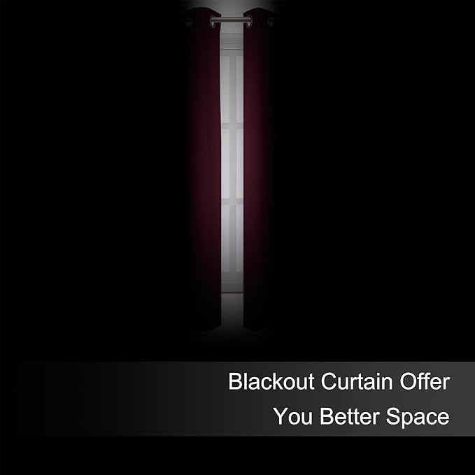 LEMOMO Blackout Curtains 66 x 72 Inch Long Burgundy Red Curtains Set of 2 Panels Room Darkening Curtains for Bedroom and Living Room