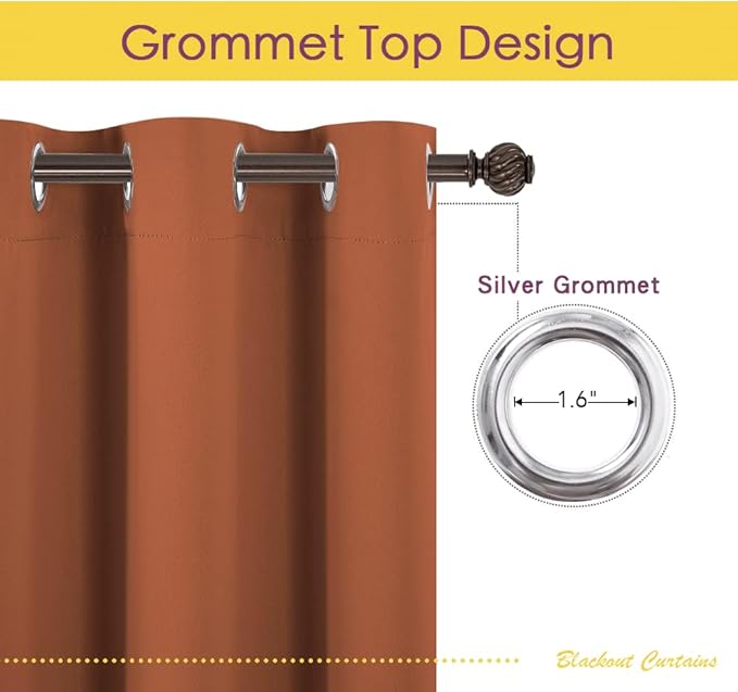 NICETOWN Room Darkening Draperies Window Curtain Panels, Burnt Orange, 2 Panels, W60 x L84 -inch, Thermal Insulated Grommet Room Darkening Curtains for Bedroom