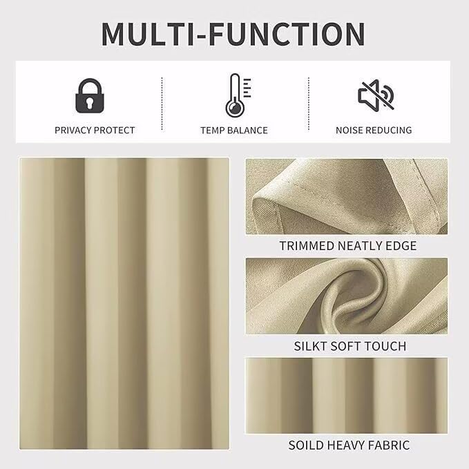 Joydeco Blackout Curtains for Bedroom 90 inch Long 2 Panels, Thermal Insulated Room Darkening Curtains with Grommets, Soft Window Drapes for Living Room (W52 x L90 Inch, Beige)