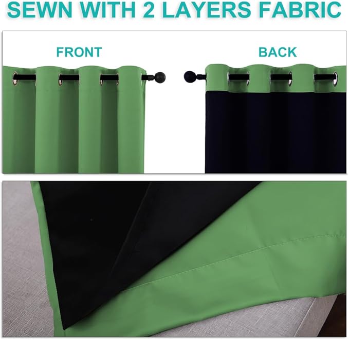 NICETOWN 100% Blackout Blinds, Set of 2, 46" x 45", Forest Green, Laundry Room Decor Window Treatment Curtains for Large Patio Sliding Door, Thermal Insulated Curtains for Bedroom