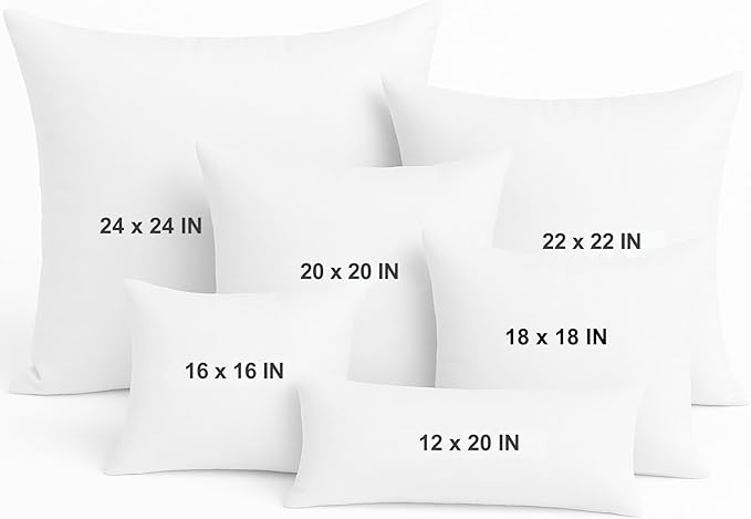 LANE LINEN 20x20 Pillow Inserts - Set of 2 Lightweight Down Alternative Square Pillows, White Throw Pillows for Bed, Decorative Pillows for Couch Bed, Firm Pillows for Living Room