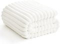 HIMEET Off White Ribbed Throw Blanket for Couch - 300GSM Lightweight Soft Fleece Blanket for Women, Cozy Blankets for Mothers Gifts, Striped Spring Home Room Decor, Off White, 50x60 Inches