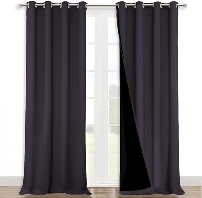NICETOWN 100% Blackout Blinds, Set of 2, 46" x 102", Greyish Purple, Laundry Room Decor Window Treatment Curtains for Large Patio Sliding Door, Thermal Insulated Curtains for Bedroom