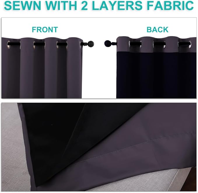 NICETOWN Extra Long Truly Blackout Drapes for Hall and Villa, 46" Width Each Panel, 45" Length, Greyish Purple, 2 Pieces, 100% Blackout Window Curtain Panels with Black Lined for Night Shift Worker