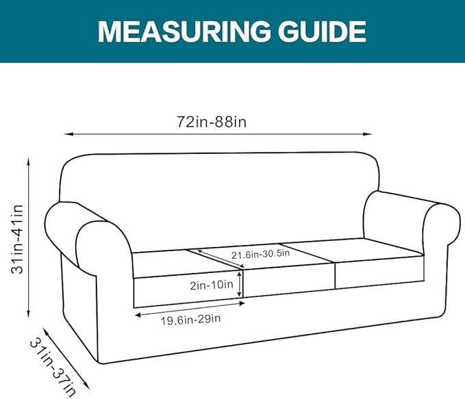 Turquoize 4 Piece Sofa Covers for 3 Cushion Couch Sofa Slipcover Soft Couch Cover for Dogs-Washable Sofa Furniture Covers with 3 Individual Cushion Covers, Jacquard Fabric (3 Cushion Sofa, Gray)