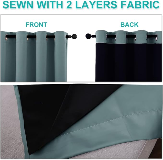 NICETOWN 100% Blackout Window Curtain Panels, Cold and Full Light Blocking Drapes with Black Liner for Nursery, 84 inches Drop Thermal Insulated Draperies (Aqua, 2 Pieces, 70 inches Wide Each Panel)