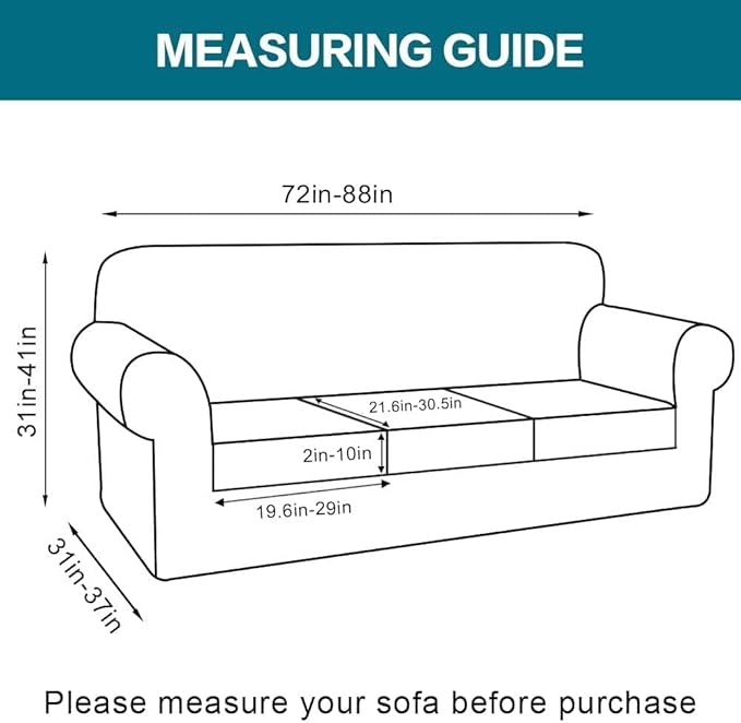 Turquoize 4 Piece Sofa Covers for 3 Cushion Couch Sofa Slipcover Soft Couch Cover for Dogs-Washable Sofa Furniture Covers with 3 Individual Cushion Covers (3 Cushion Sofa, Rust)