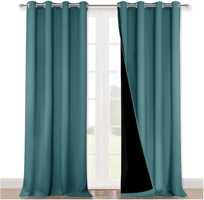 NICETOWN 100% Blackout Curtains for Windows, Pack of 2, Sea Teal, 52" W x 120" L, Super Heavy-Duty Black Lined Total Darkness Drapes for Bedroom, Privacy Assured Window Treatment for Patio