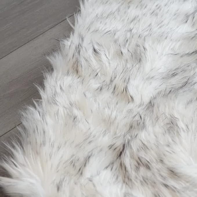 ORINOVA White and Grey Area Rugs 9x12 Living Room Large Washable Faux Fur Rugs for Bedroom Nursery Shaggy Sheepskin Fur Rectangle Rug