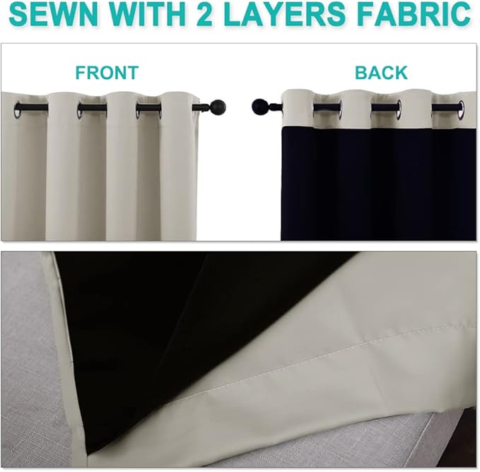 NICETOWN Natural Blackout Curtains 84 inches Long, Full Light Blocking Drapes with Black Liner for Nursery, Thermal Insulated Draperies for Hall, Villa (2 Pieces, 42" Wide Each Panel, Natural)