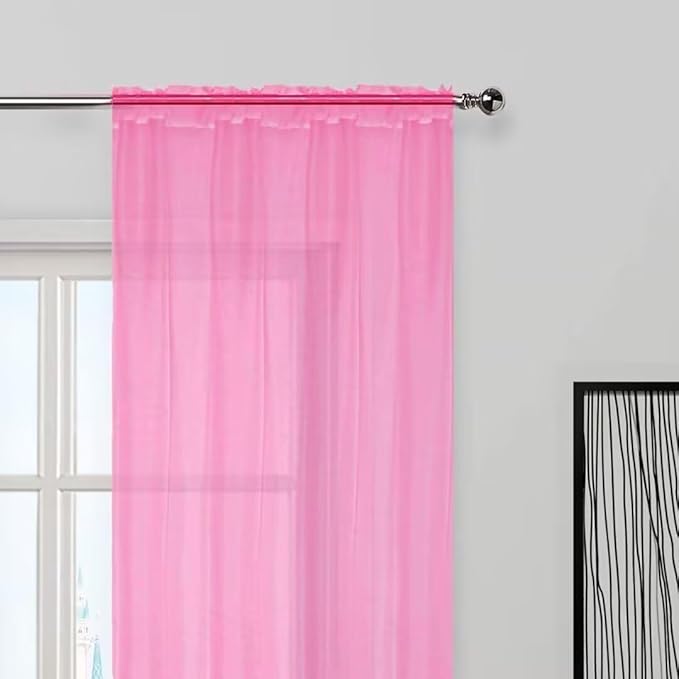SpaceDresser Basic Rod Pocket Sheer Voile Window Curtain Panels Pink 1 Pair 2 Panels 60 Width 72 Inch Long for Kitchen Bedroom Children Living Room Yard（Pink, 60W x 72L）