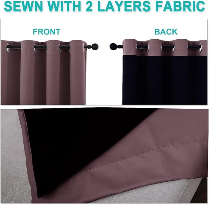 NICETOWN Dry Rose 100% Blackout Lined Curtains, 2 Thick Layers Completely Blackout Window Treatment Thermal Insulated Drapes for Kitchen/Bedroom (1 Pair, 62 inches Width x 63 inches Length Each Panel)