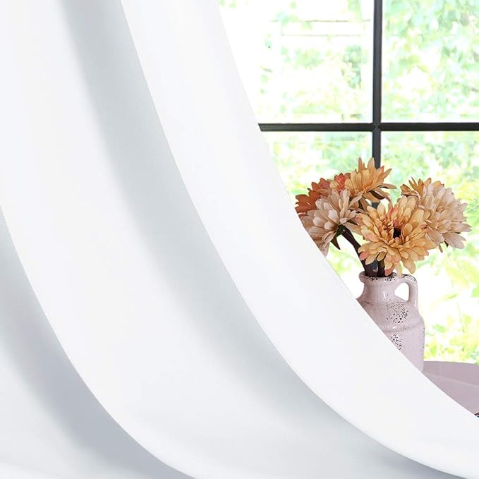 NICETOWN 50% Light Blocking Curtain Panels for Bedroom, Home Decoration Easy-Care Solid Grommet Draperies/Drapes, Window Covering for Kitchen (2 Panels, 70 by 108, Pure White)