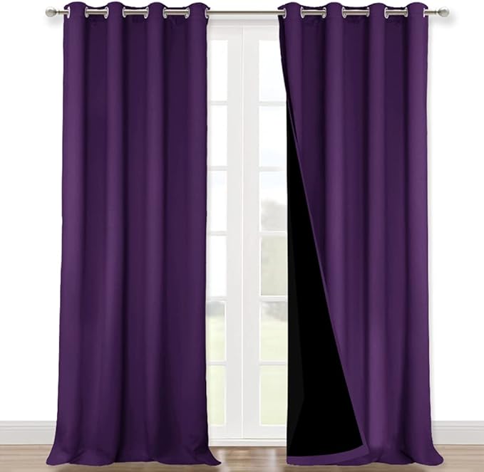 NICETOWN 100% Blackout Blinds, Set of 2, 46" x 102", Royal Purple, Laundry Room Decor Window Treatment Curtains for Large Patio Sliding Door, Thermal Insulated Curtains for Bedroom