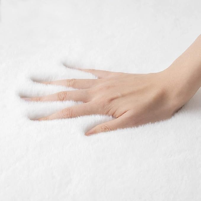 ORINOVA White Washable Furry Area Rug Runner Faux Bunny Fuzzy Fur Rugs for Bedroom Living Room 2x6 Rug Runners for Hallways Room Décor
