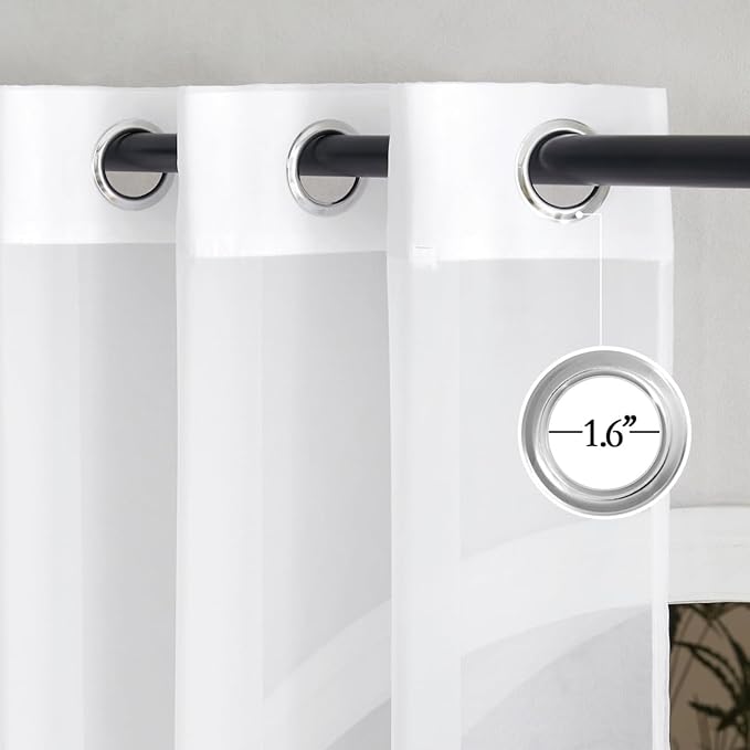 NICETOWN White Sheer 30 inch Curtains for Kitchen, Grommet Short Window Treatments Airy & Breathable Light Filtering Drapes Elegant for Kids Room/Nursery, W30 x L30, 2 Panels